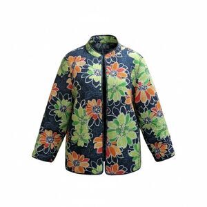 Alfred Dunner Quilted Shacket Coat Sz 20 Plus 2X Blue Floral Reversible Spring